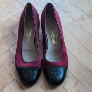 Salvatore Ferragamo Red and Black Suede Pumps Size 9
